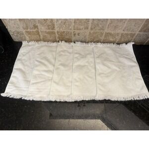 5 Vintage Solid White Cannon Hand Towels With Fringe 11x17 Bath
